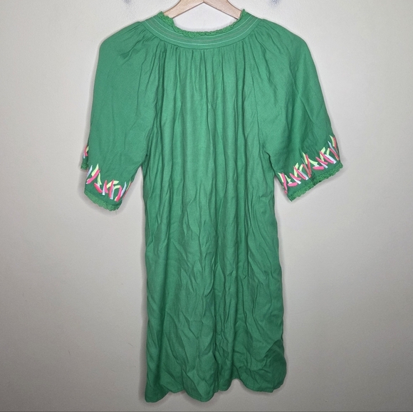 Jodifl | Kelly Green Colorful Embroidered Shift Dress Size Medium Spring Summer - Picture 5 of 5